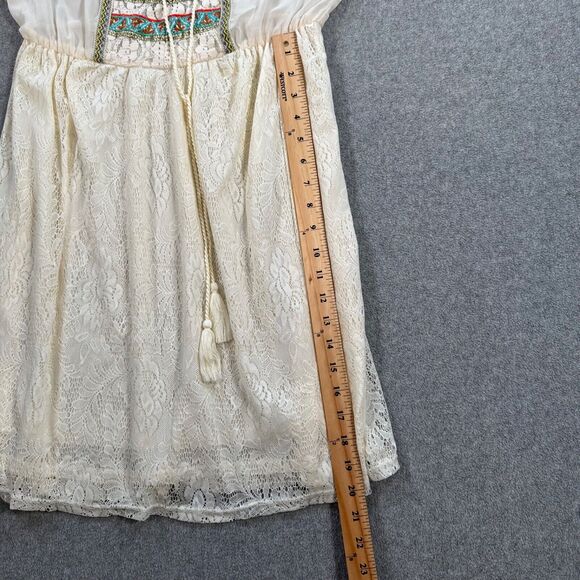 Flying Tomato Mini Dress Sheer Lace Womens Small Boho Tassel Peasant Embroidered - Picture 7 of 9